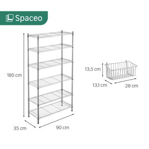 SPACEO Scaffale in kit 7 ripiani L 90 x P 35 x H 180 cm grigio, portata per ripiano 60 kg