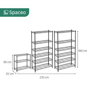 SPACEO Scaffale in kit L 270 x P 35 x H 180 cm nero, portata per ripiano 60 kg