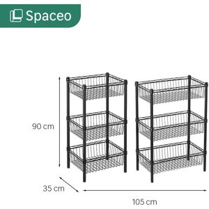 SPACEO Scaffale in kit 6 ripiani L 105 x P 35 x H 90 cm nero, portata per ripiano 60 kg