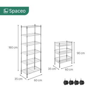 SPACEO Scaffale in kit 9 ripiani L 60 x P 35 x H 180 cm grigio, portata per ripiano 60 kg