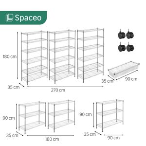 SPACEO Scaffale in kit L 180 x P 35 x H 90 cm grigio, portata per ripiano 60 kg