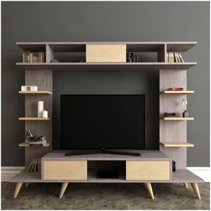 HOMEMANIA Mobile Porta TV Pan in Truciolare Melaminico, Grigio, Rovere,