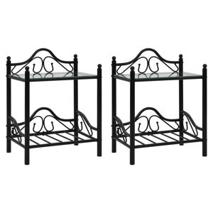 vidaXL Comodini Set 2pz in Acciaio e Vetro Temperato 45x30,5x60cm Nero