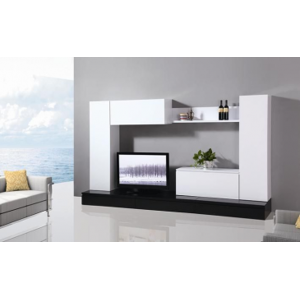 Arredo Casa Facile Mobile Soggiorno Parete Attrezzata Mdf Bianco Nero Lucido - Tv2