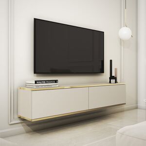 garneroarredamenti Mobile porta tv 135x30cm moderno soggiorno pensile beige oro Linus