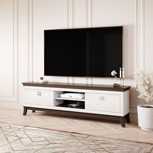 garneroarredamenti Mobile porta tv 196x63cm moderno 2 cassetti bianco lucido rovere scuro Umag