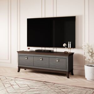 garneroarredamenti Mobile porta tv moderno 3 cassetti 160x63cm antracite lucido rovere scuro Umag