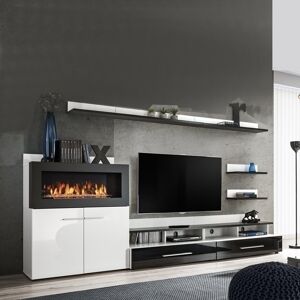 garneroarredamenti Parete attrezzata soggiorno 290x160cm bianco opaco e lucido nero Vega Gihome®