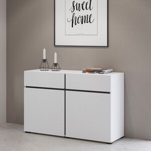 garneroarredamenti Madia moderna 120x78cm 2 ante 2 cassetti bianco opaco nero Lolla