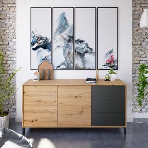 garneroarredamenti Credenza 154x74cm moderna 2 ante 3 cassetti rovere nodato antracite Rory