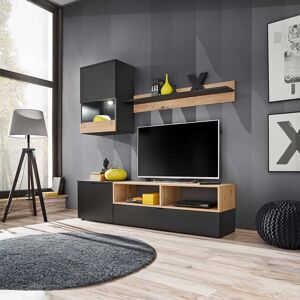 garneroarredamenti Parete attrezzata 175x195cm nero opaco rovere Lipo3 Gihome®