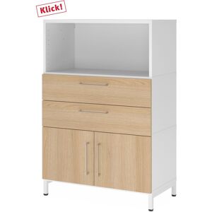 hjh OFFICE PRO FlexWall   Altezza 3 raccoglitori   ante + cassetti + unità   con telaio di base - Bianco/Quercia