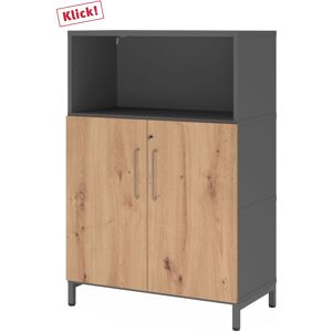 hjh OFFICE PRO FlexWall   Altezza 3 raccoglitori   ante + unità   con telaio di base - Grafite/Rovere Nodato