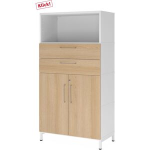 hjh OFFICE PRO FlexWall   Altezza 4 raccoglitori   ante + cassetti + unità   con telaio di base - Bianco/Quercia