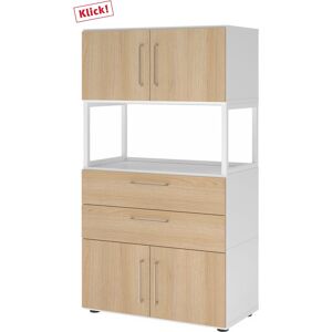 hjh OFFICE PRO FlexWall   Altezza 4 raccoglitori   2 x ante + cassetti + telaio   con piedini regolabili - Bianco/Quercia