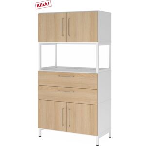 hjh OFFICE PRO FlexWall   Altezza 4 raccoglitori   2 x ante + cassetti + telaio   con telaio di base - Bianco/Quercia