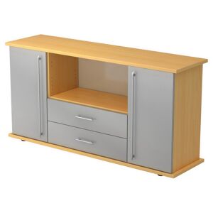 hjh OFFICE PRO KAPA SB   Madia   con ante + cassetti - Faggio/Argento Credenza manico a forma di ringhiera in plastica