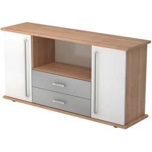 hjh OFFICE PRO KAPA SB   Madia   con ante + cassetti - Noce/Bianco Credenza maniglia in metallo cromato