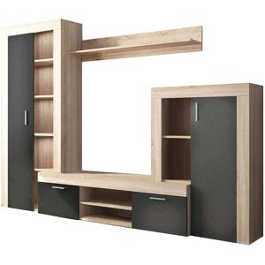 Milani Home parete attrezzata porta tv soggiorno moderna di design 263x40x200 h Nero 259 x 180 x 40 cm