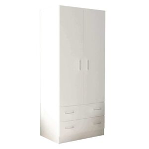 Milani Home armadio due ante di design spazioso in legno moderno 180x52x80 h Bianco 77 x 180 x 50 cm