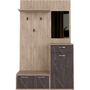 Milani Home mobile ingresso di design moderno con appendiabiti specchio e scarpiera Marrone 115 x 197 x 35 cm