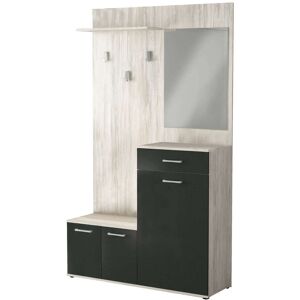 Milani Home mobile ingresso di design moderno con appendiabiti specchio e scarpiera Marrone chiaro 115 x 197 x 35 cm