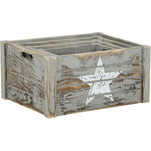 Milani Home Set Di 3 Cassette In Legno Di Design Industrial Stile Moderno Con Decoro , G.41 Grigio 41 x 20 x 31 cm