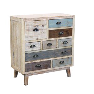 Milani Home Cassettiera In Legno Mobile Per Interno Con 9 Cassetti Di Design Stile Country Multicolor 80 x 88 x 39 cm