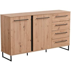 Milani Home credenza con 2 ante e 4 cassetti colore rovere di design moderno industrial cm Rovere Chiaro 159 x 92.5 x 42 cm