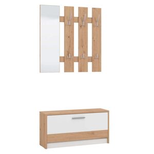 Milani Home mobile ingresso appendiabiti moderno con specchio e scarpiera di design moderno Bianco 91.6 x 202 x 28.1 cm