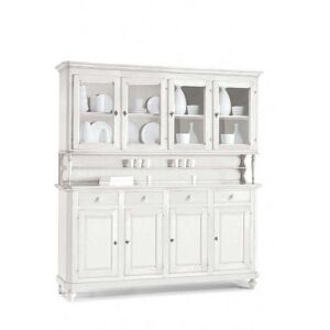 Milani Home Credenza Con Vetrina In Legno Massello 196x43x218 Bianco 196 x 218 x 43 cm