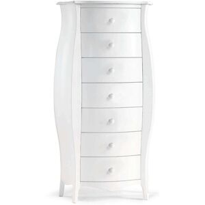 Milani Home Cassettiera In Legno Massello Bombata 74x31x142 Bianco 74 x 142 x 31 cm