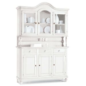 Milani Home Credenza Con Vetrina In Legno Massello 150x43x228 Bianco 150 x 228 x 43 cm