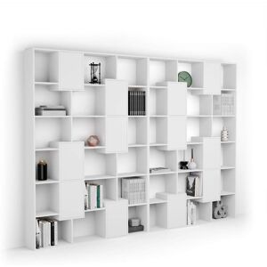 Mobili Fiver Libreria a parete XL Iacopo con ante (321,6 x 236,4 cm), Bianco Frassino