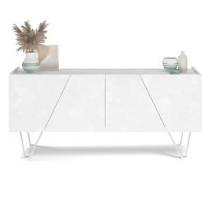 Mobili Fiver Madia-Buffet 4 ante Emma con gambe bianche, Cemento Bianco