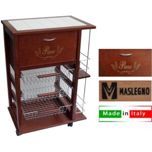 Mas Legno Il177 Carrello Vesuvio Porta Pane + Porta Bottiglie Colore Noce - Il177