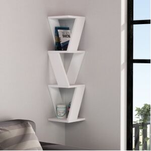 Relax e Design MOBILE ANGOLARE LIBRERIA MENSOLA SOSPESA BIANCO 3 RIPIANI 22x22xH.85