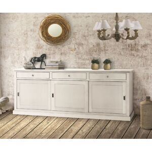 Credenza classica tre ante scorrevoli e tre cassetti in legno bianco opaco