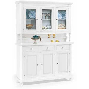 Cristalliera classica in legno bianco opaco 158x47x213 cm