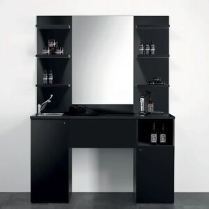 Postazione Mobile da barbiere laminato nero con lavello in acciaio 150 cm