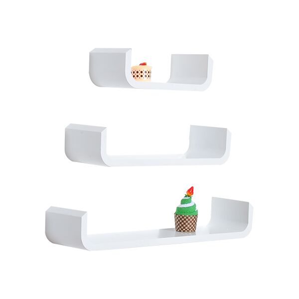 homcom set 3 mensole da parete in mdf per casa e ufficio, 60x15x10/45x15x10/30x15x10 cm, bianco