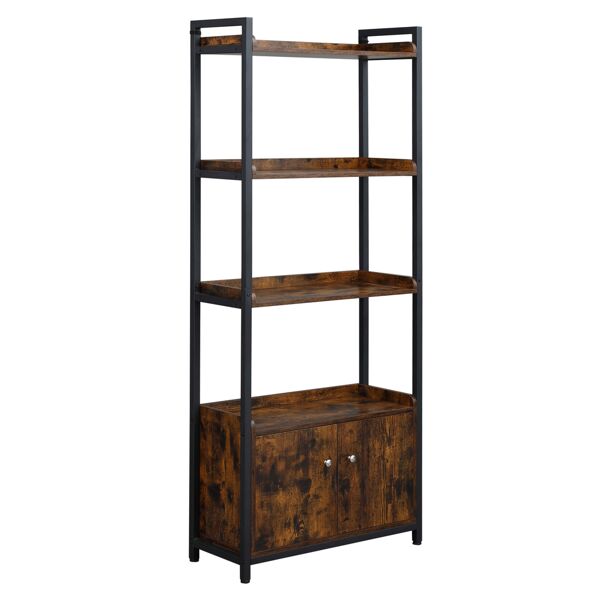 homcom mobile libreria 4 ripiani con armadietto a 2 ante in stile industriale per casa e ufficio, 75x30x180cm, marrone