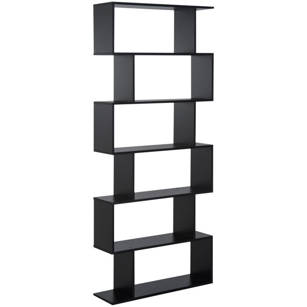 homcom libreria in legno, scaffale a ripiani, mobile guardaroba contemporaneo decorativo autoportante a 6 livelli, nero 80 × 23 × 192cm