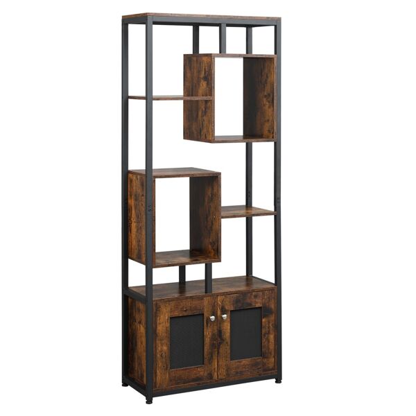 homcom mobile libreria in stile industriale 8 ripiani con armadietto a 2 ante per casa e ufficio, 70x30x180cm, marrone