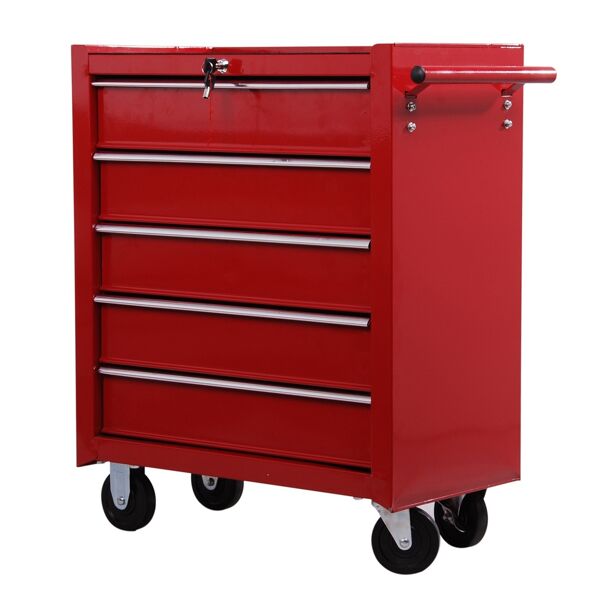 homcom carrello cassettiera porta utensili per officina carrello da officina cassettiera con ruote, rosso, 67.5x33x77cm