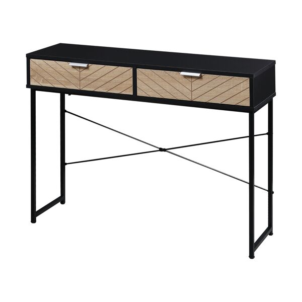 homcom consolle moderna con 2 cassetti, tavolo per ingresso in metallo con struttura incrociata, tavolino per soggiorno, nero