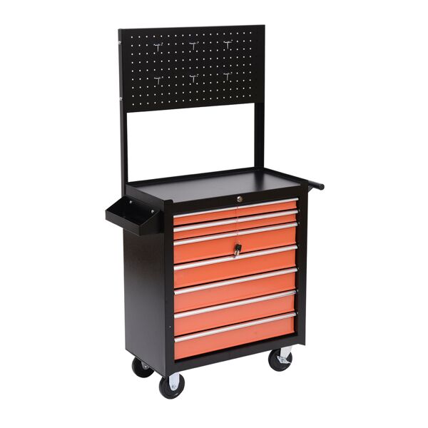 homcom carrello porta utensili attrezzi con cassettiera, nero e arancione, 61.5x33x76cm