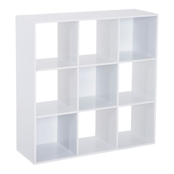 homcom libreria bianca per casa e ufficio, scaffale moderno dal design con 9 scomparti in legno, 91x30x91cm