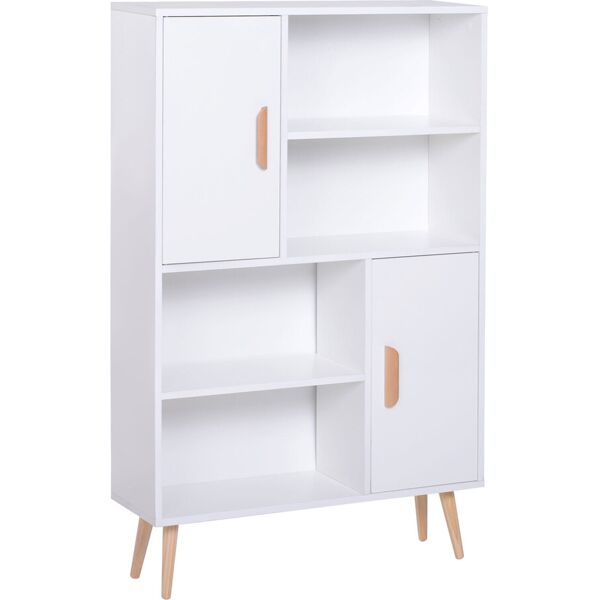 homcom libreria con piedini in legno di pino, mobile portaoggetti scaffale cubo porta libri cd bianco 80 x 23.5 x 123cm