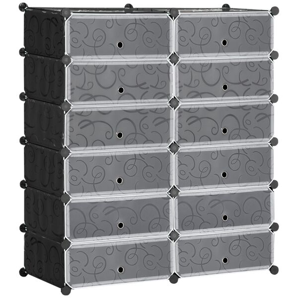 homcom mobile scarpiera modulare salvaspazio, 12 cubi 45x35x16cm in plastica pp e acciaio, 94x37x108cm, nero e bianco